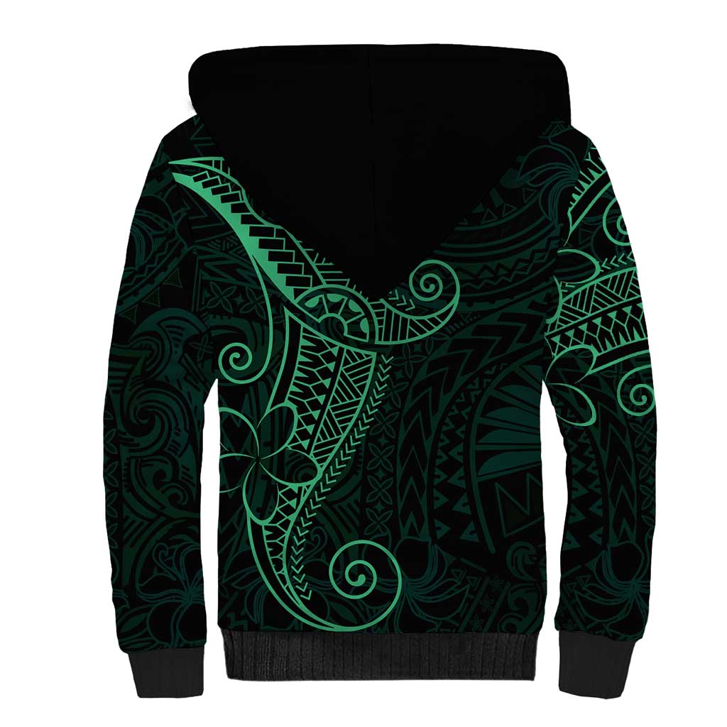 Black Green Polynesian Tribal Sherpa Hoodie LT9 - Polynesian Pride