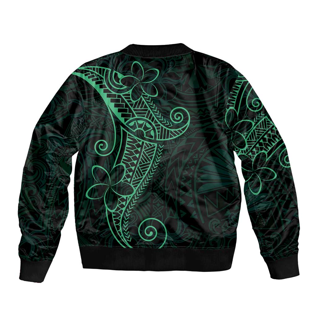 Black Green Polynesian Tribal Sleeve Zip Bomber Jacket - Polynesian Pride