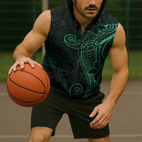 Black Green Polynesian Tribal Sleeveless Zip Hoodie - Polynesian Pride