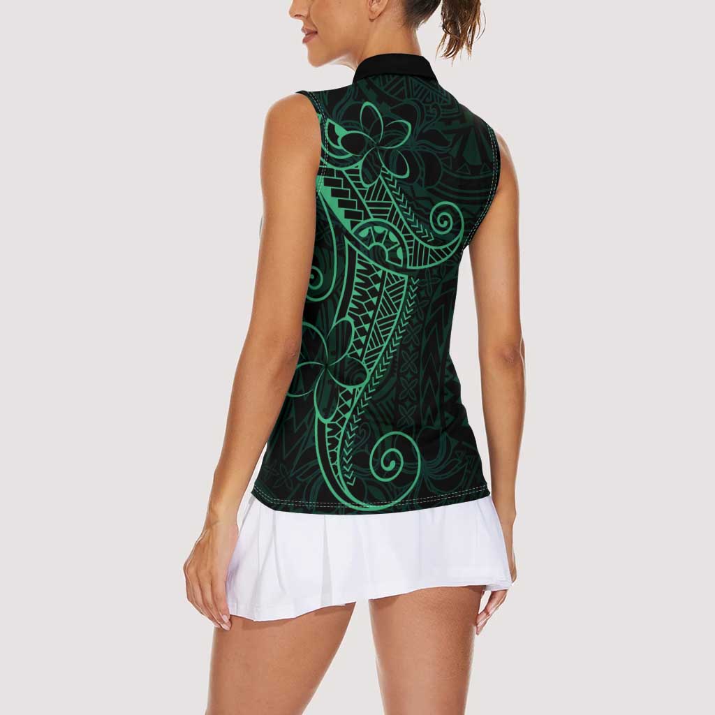 Black Green Polynesian Tribal Women Sleeveless Polo Shirt - Polynesian Pride