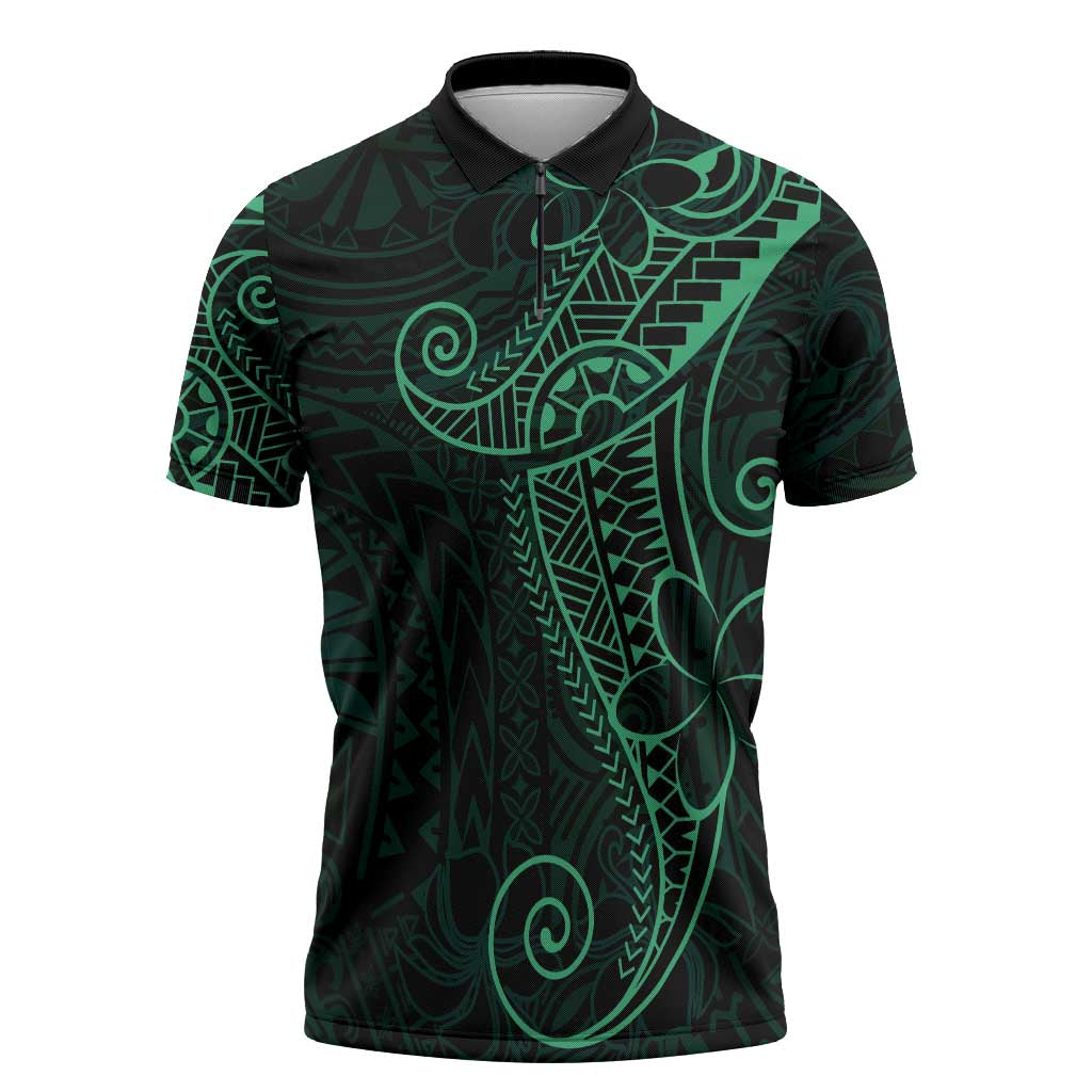 Black Green Polynesian Tribal Zipper Polo Shirt LT9 Green - Polynesian Pride