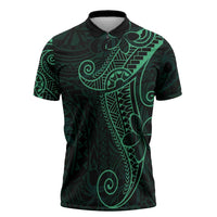 Black Green Polynesian Tribal Zipper Polo Shirt LT9 Green - Polynesian Pride