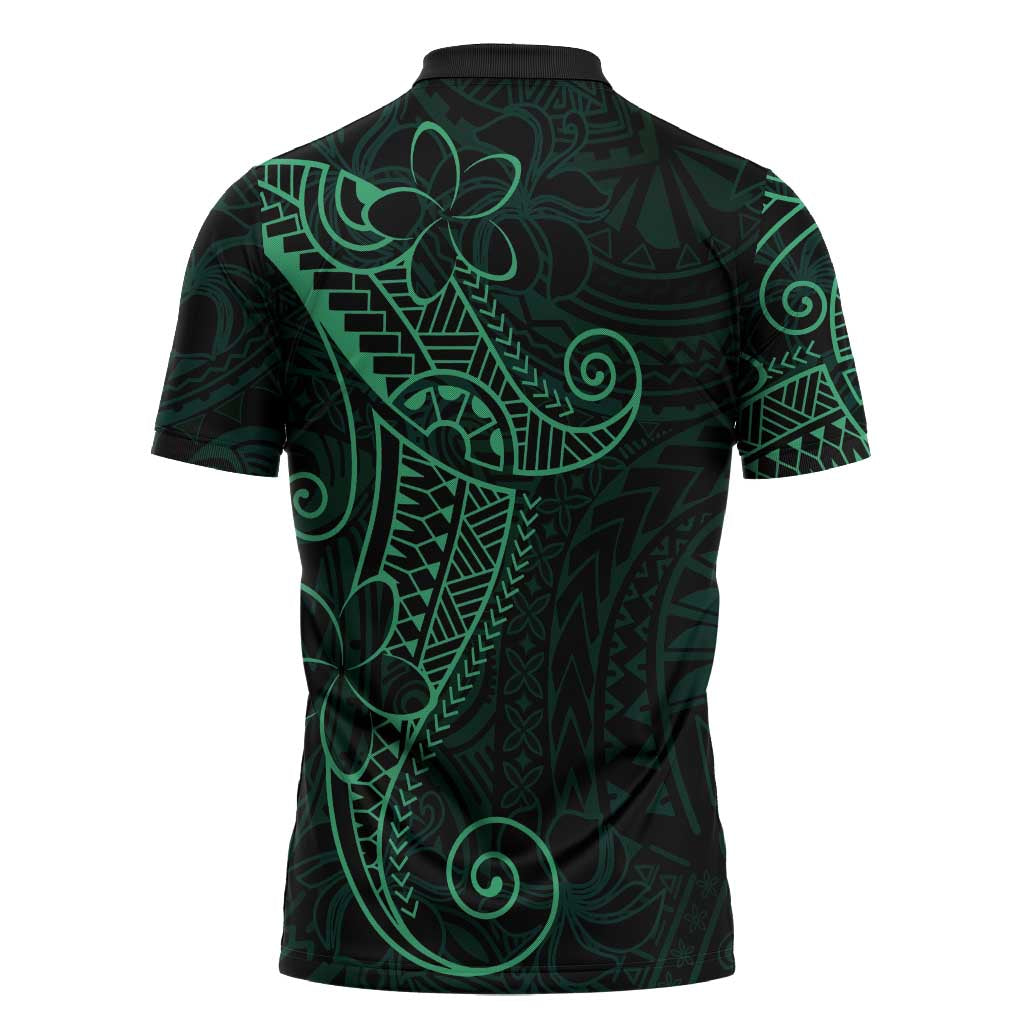 Black Green Polynesian Tribal Zipper Polo Shirt LT9 - Polynesian Pride