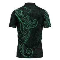Black Green Polynesian Tribal Zipper Polo Shirt LT9 - Polynesian Pride