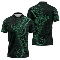 Black Green Polynesian Tribal Zipper Polo Shirt LT9 - Polynesian Pride