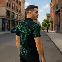 Black Green Polynesian Tribal Zipper Polo Shirt LT9 - Polynesian Pride