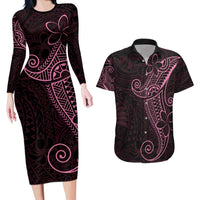 Black Pink Polynesian Tribal Couples Matching Long Sleeve Bodycon Dress and Hawaiian Shirt LT9 Pink - Polynesian Pride