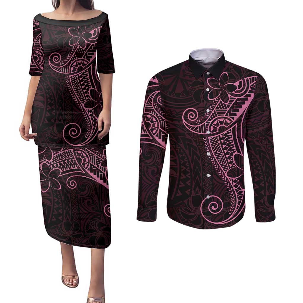 Black Pink Polynesian Tribal Couples Matching Puletasi and Long Sleeve Button Shirt LT9 Pink - Polynesian Pride