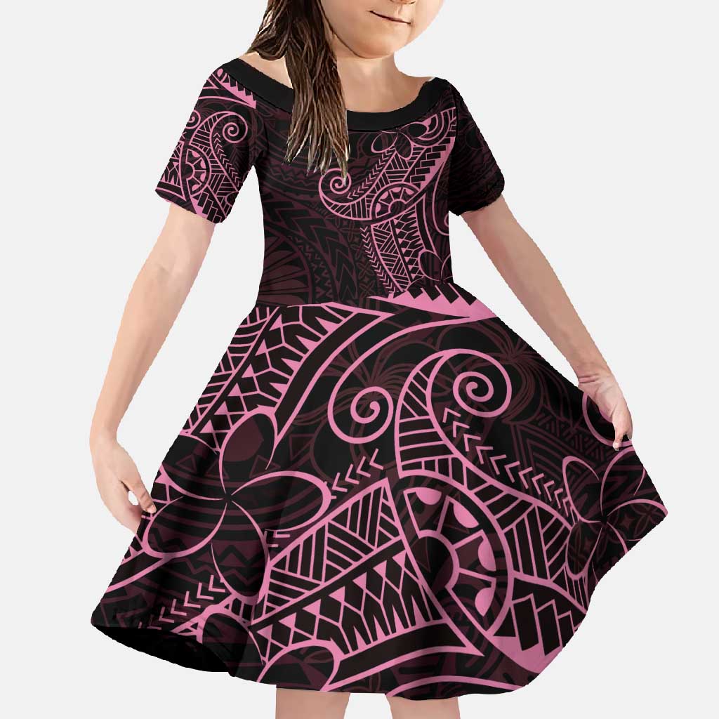 Black Pink Polynesian Tribal Family Matching Long Sleeve Bodycon Dress and Hawaiian Shirt LT9 Daughter's Dress Pink - Polynesian Pride