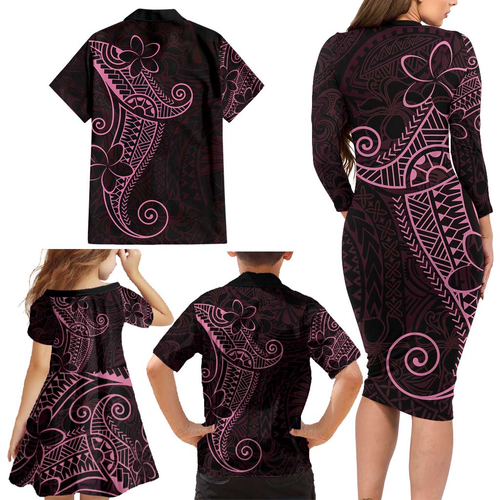 Black Pink Polynesian Tribal Family Matching Long Sleeve Bodycon Dress and Hawaiian Shirt LT9 - Polynesian Pride