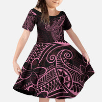 Black Pink Polynesian Tribal Family Matching Off The Shoulder Long Sleeve Dress and Hawaiian Shirt LT9 Daughter's Dress Pink - Polynesian Pride