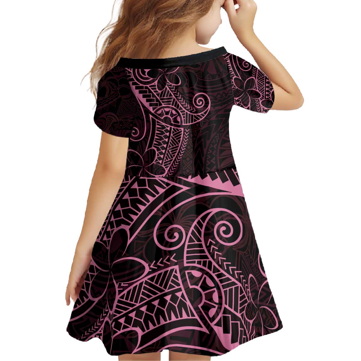 Black Pink Polynesian Tribal Family Matching Off The Shoulder Long Sleeve Dress and Hawaiian Shirt LT9 - Polynesian Pride