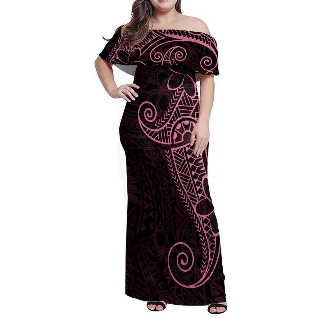 Black Pink Polynesian Tribal Family Matching Off Shoulder Maxi Dress and Hawaiian Shirt LT9 Mom's Dress Pink - Polynesian Pride