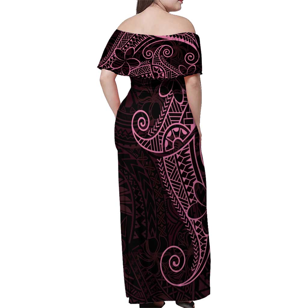 Black Pink Polynesian Tribal Family Matching Off Shoulder Maxi Dress and Hawaiian Shirt LT9 - Polynesian Pride