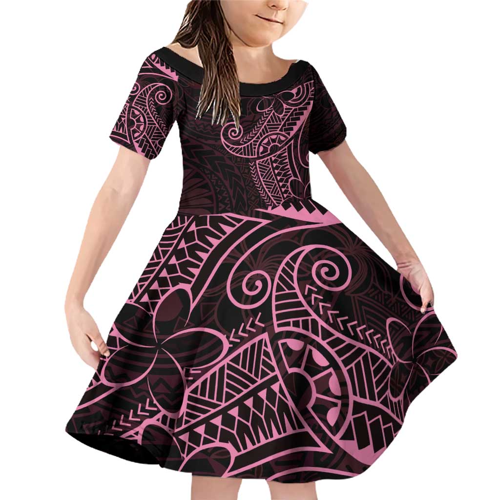Black Pink Polynesian Tribal Family Matching Off Shoulder Short Dress and Hawaiian Shirt LT9 Daughter's Dress Pink - Polynesian Pride