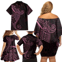 Black Pink Polynesian Tribal Family Matching Off Shoulder Short Dress and Hawaiian Shirt LT9 - Polynesian Pride