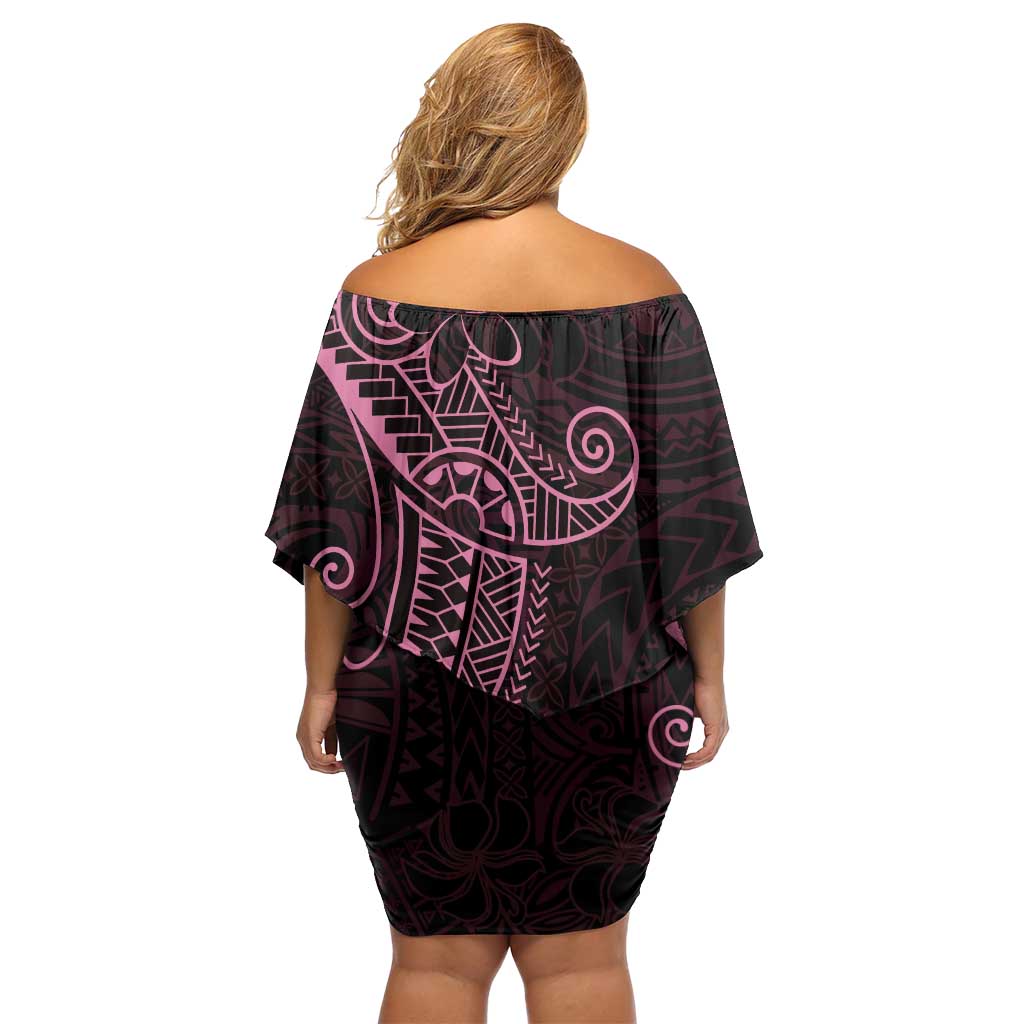 Black Pink Polynesian Tribal Family Matching Off Shoulder Short Dress and Hawaiian Shirt LT9 - Polynesian Pride