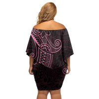Black Pink Polynesian Tribal Family Matching Off Shoulder Short Dress and Hawaiian Shirt LT9 - Polynesian Pride