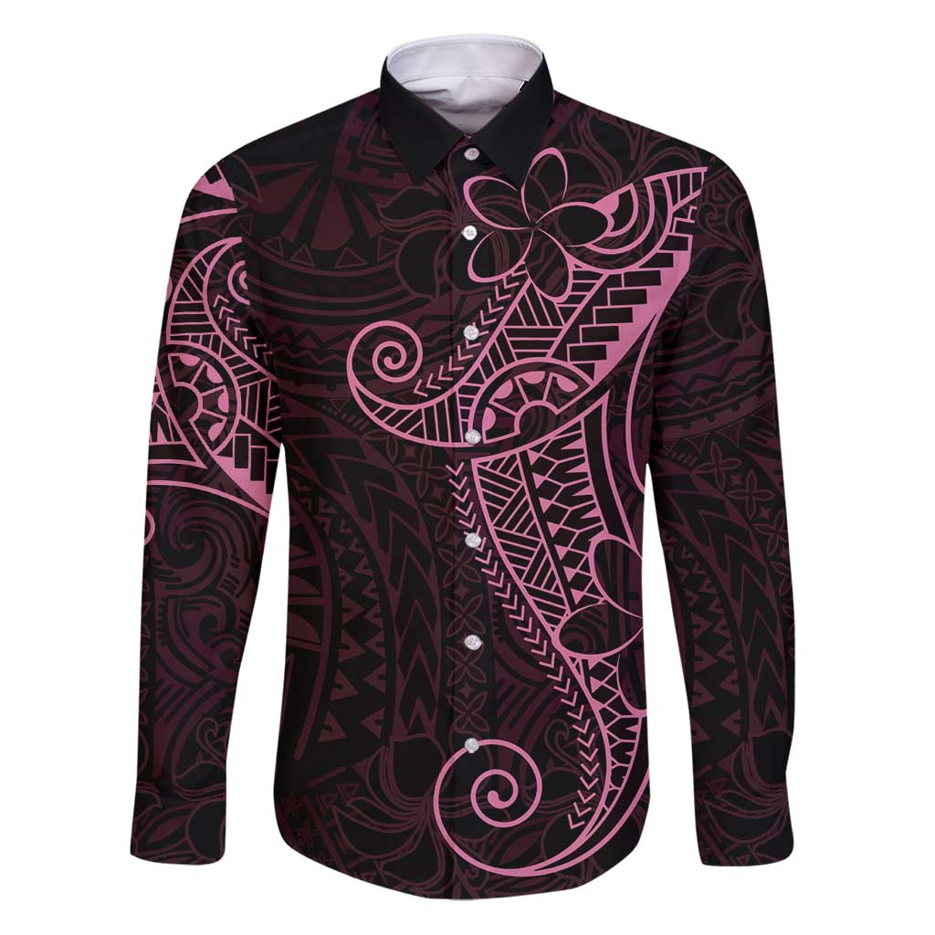 Black Pink Polynesian Tribal Family Matching Puletasi and Hawaiian Shirt LT9 Dad's Shirt - Long Sleeve Pink - Polynesian Pride