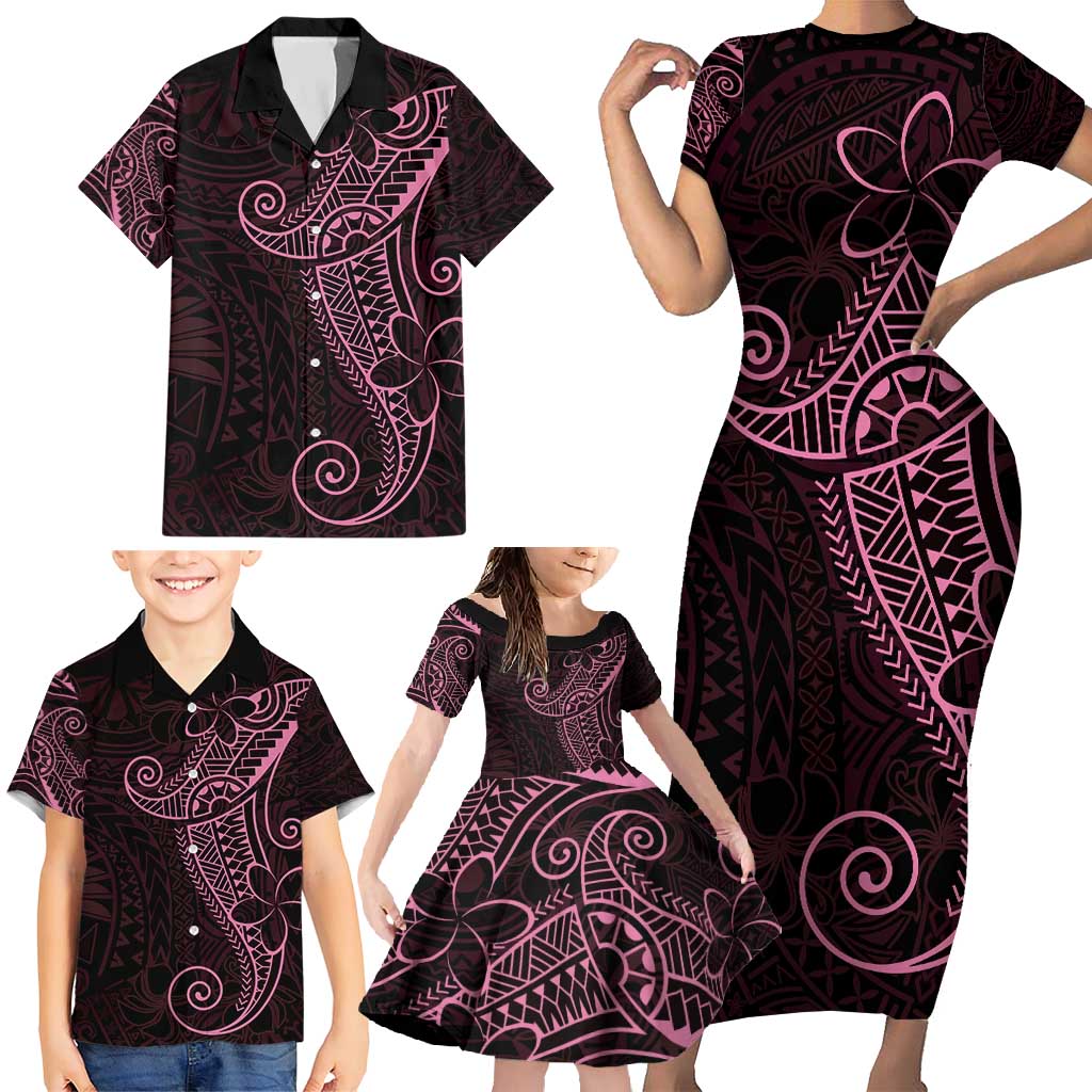 Black Pink Polynesian Tribal Family Matching Short Sleeve Bodycon Dress and Hawaiian Shirt LT9 - Polynesian Pride