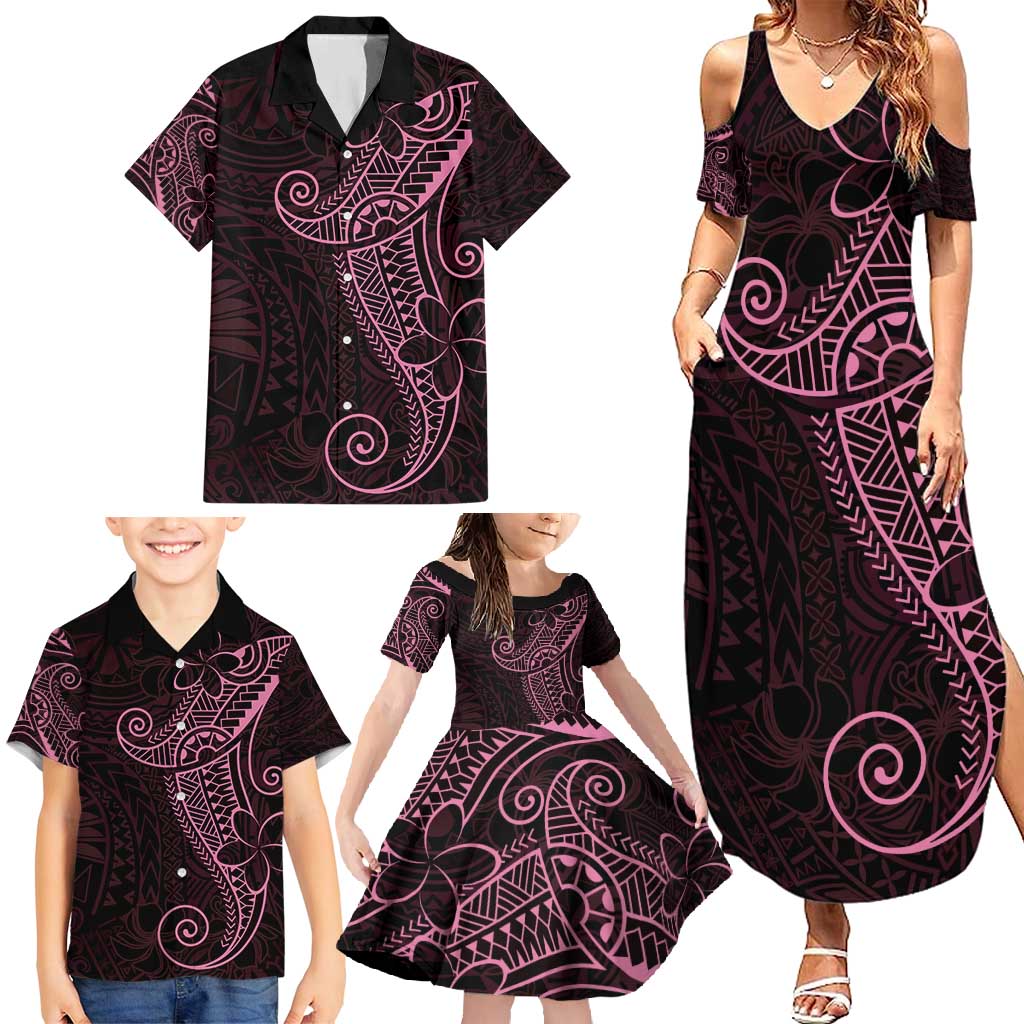 Black Pink Polynesian Tribal Family Matching Summer Maxi Dress and Hawaiian Shirt LT9 - Polynesian Pride