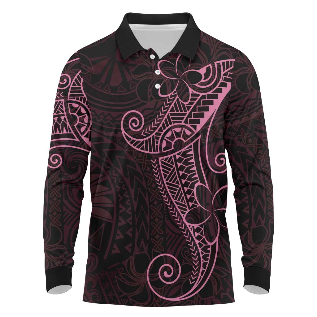 Black Pink Polynesian Tribal Long Sleeve Polo Shirt LT9 Pink - Polynesian Pride