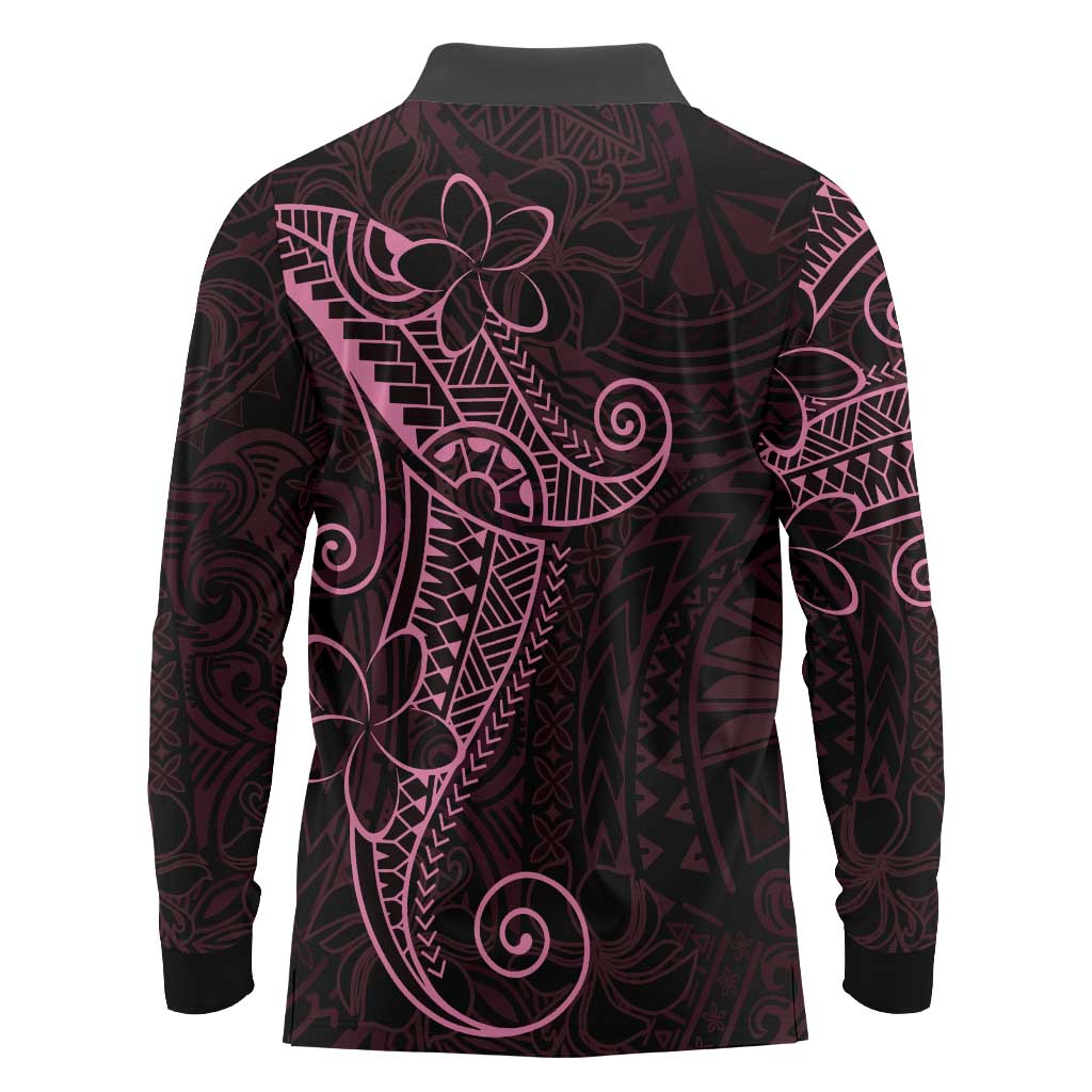 Black Pink Polynesian Tribal Long Sleeve Polo Shirt LT9 - Polynesian Pride