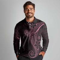 Black Pink Polynesian Tribal Long Sleeve Polo Shirt LT9 - Polynesian Pride