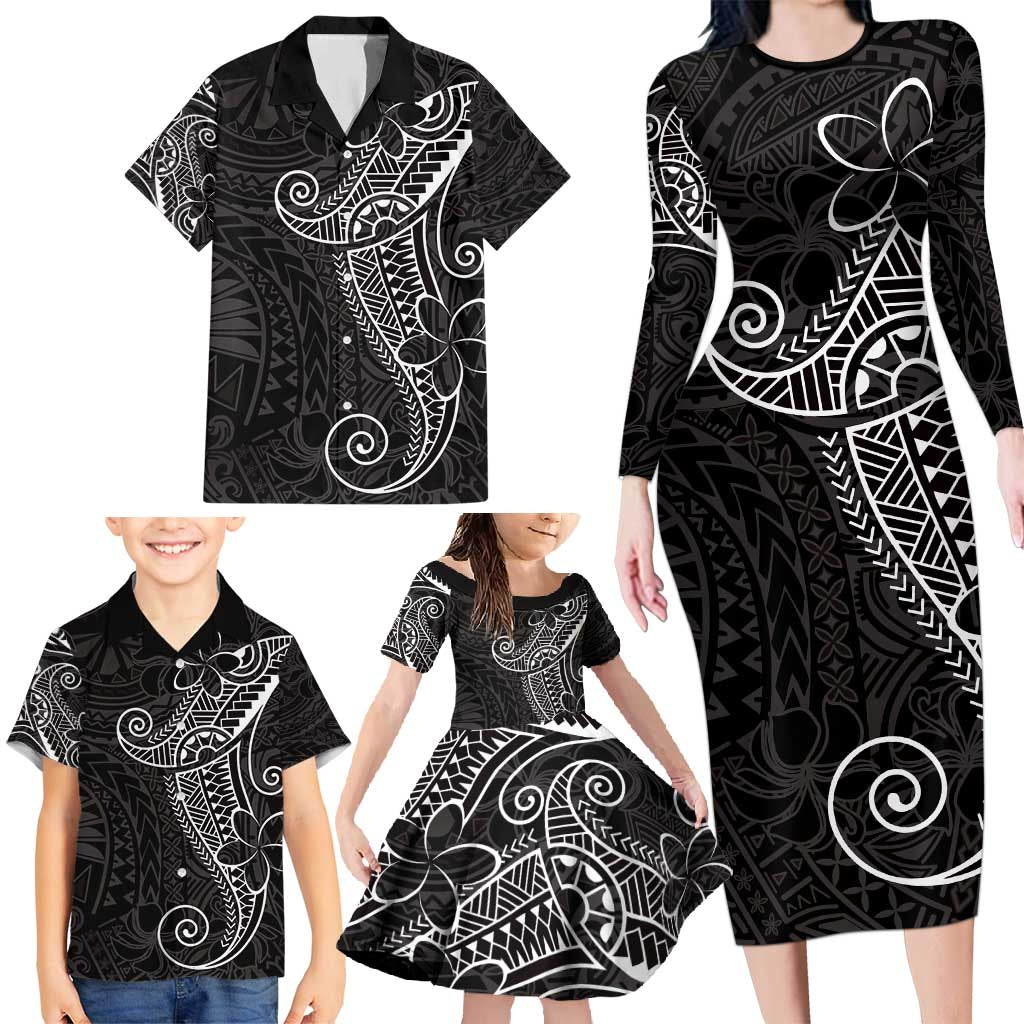 Black White Polynesian Tribal Family Matching Long Sleeve Bodycon Dress and Hawaiian Shirt LT9 - Polynesian Pride