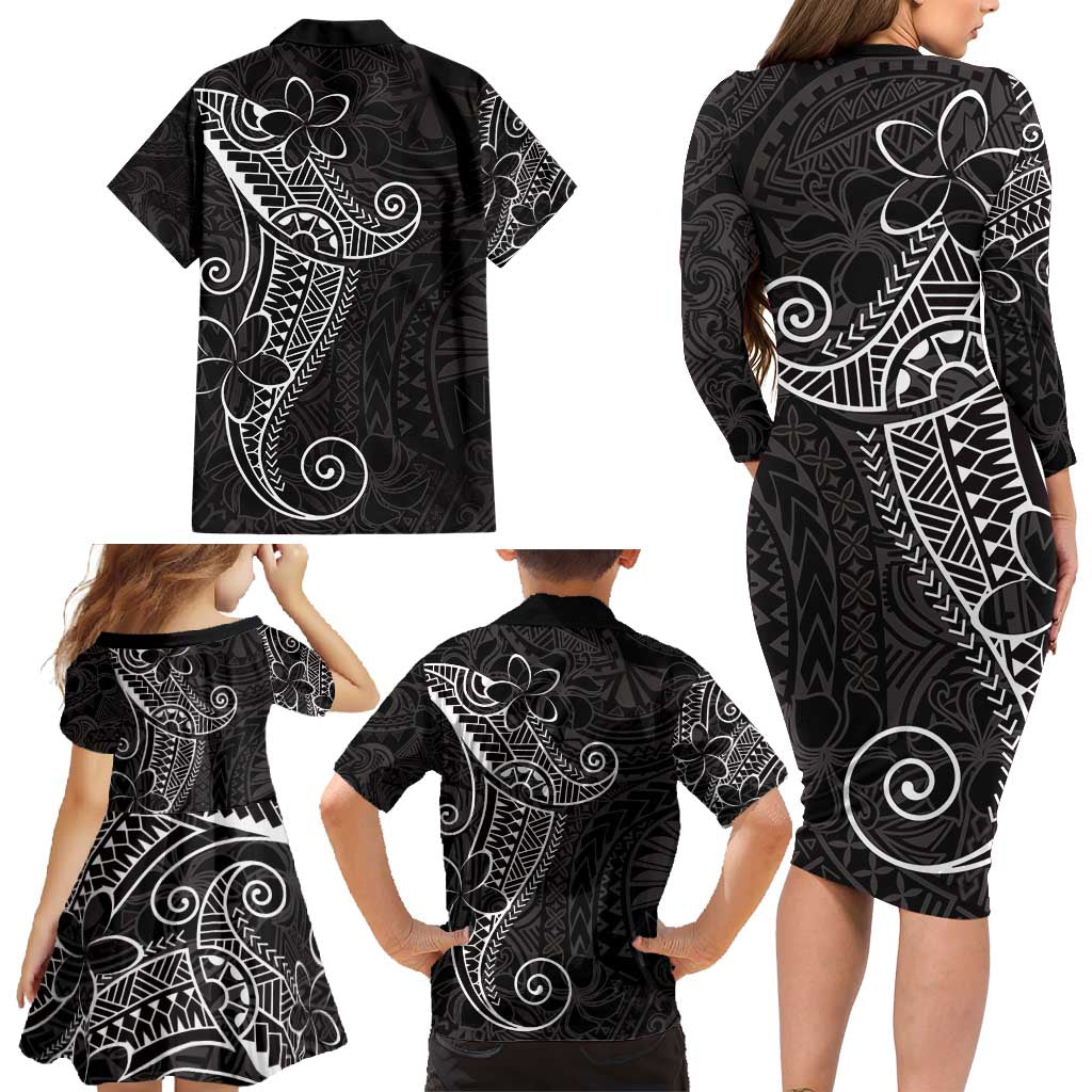 Black White Polynesian Tribal Family Matching Long Sleeve Bodycon Dress and Hawaiian Shirt LT9 - Polynesian Pride