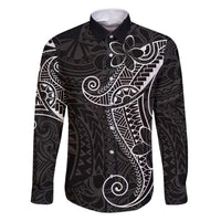 Black White Polynesian Tribal Family Matching Long Sleeve Bodycon Dress and Hawaiian Shirt LT9 Dad's Shirt - Long Sleeve White - Polynesian Pride