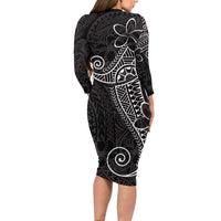 Black White Polynesian Tribal Family Matching Long Sleeve Bodycon Dress and Hawaiian Shirt LT9 - Polynesian Pride
