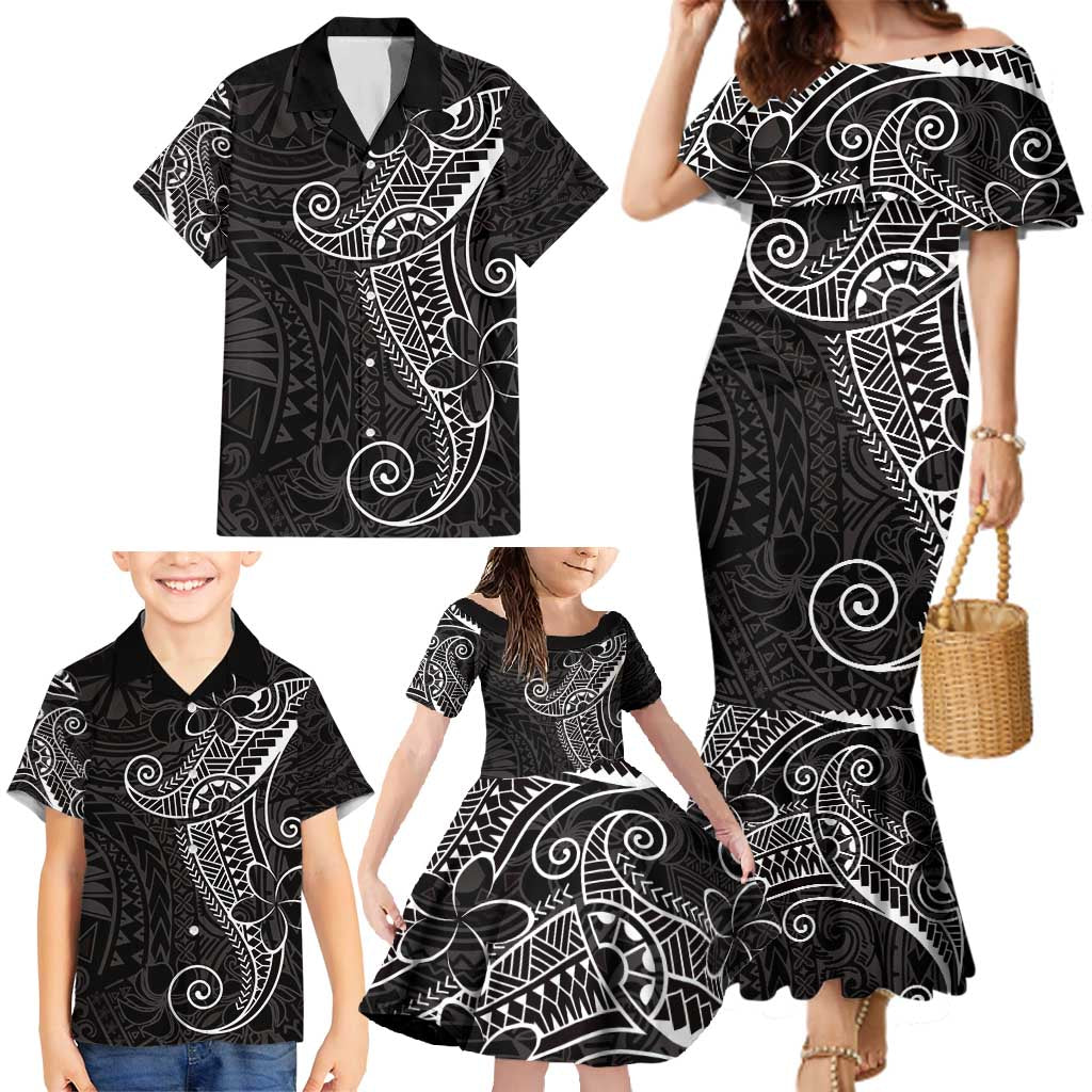 Black White Polynesian Tribal Family Matching Mermaid Dress and Hawaiian Shirt LT9 - Polynesian Pride
