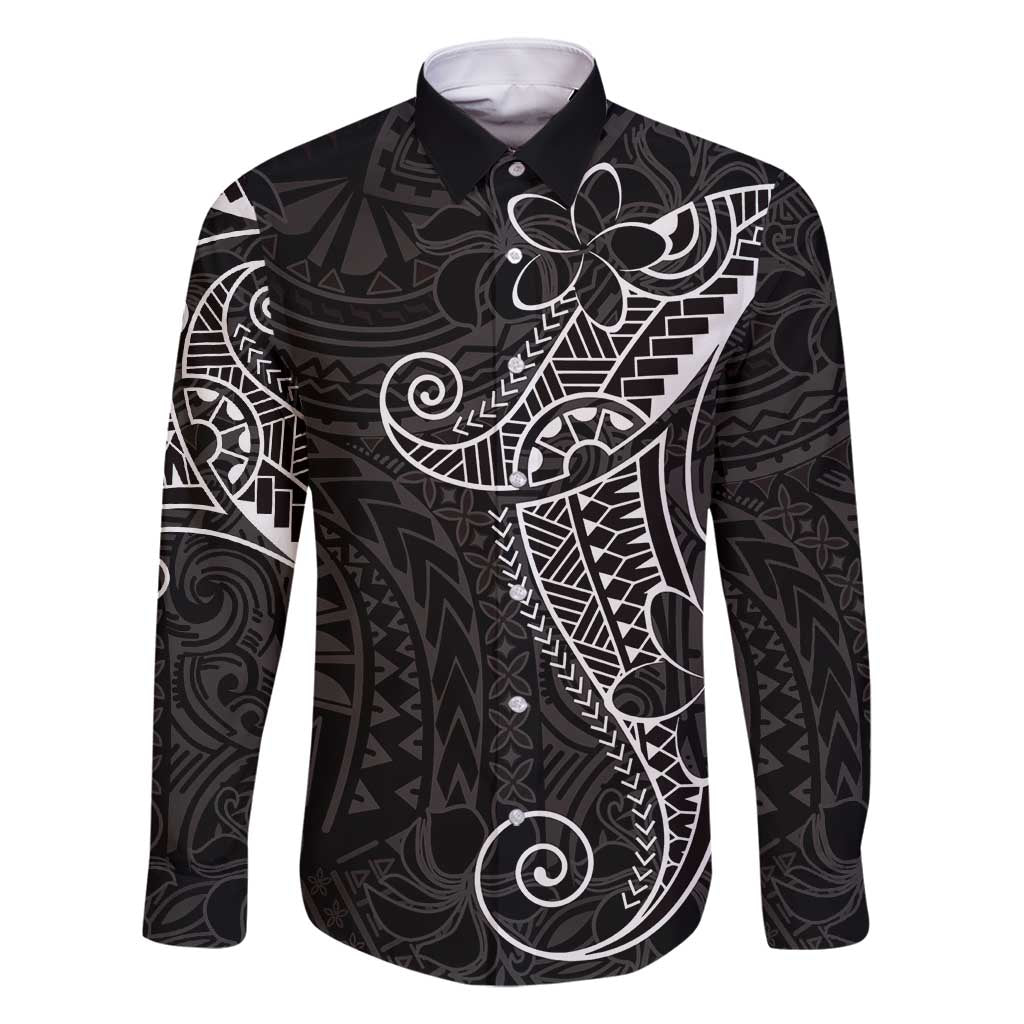Black White Polynesian Tribal Family Matching Mermaid Dress and Hawaiian Shirt LT9 Dad's Shirt - Long Sleeve White - Polynesian Pride