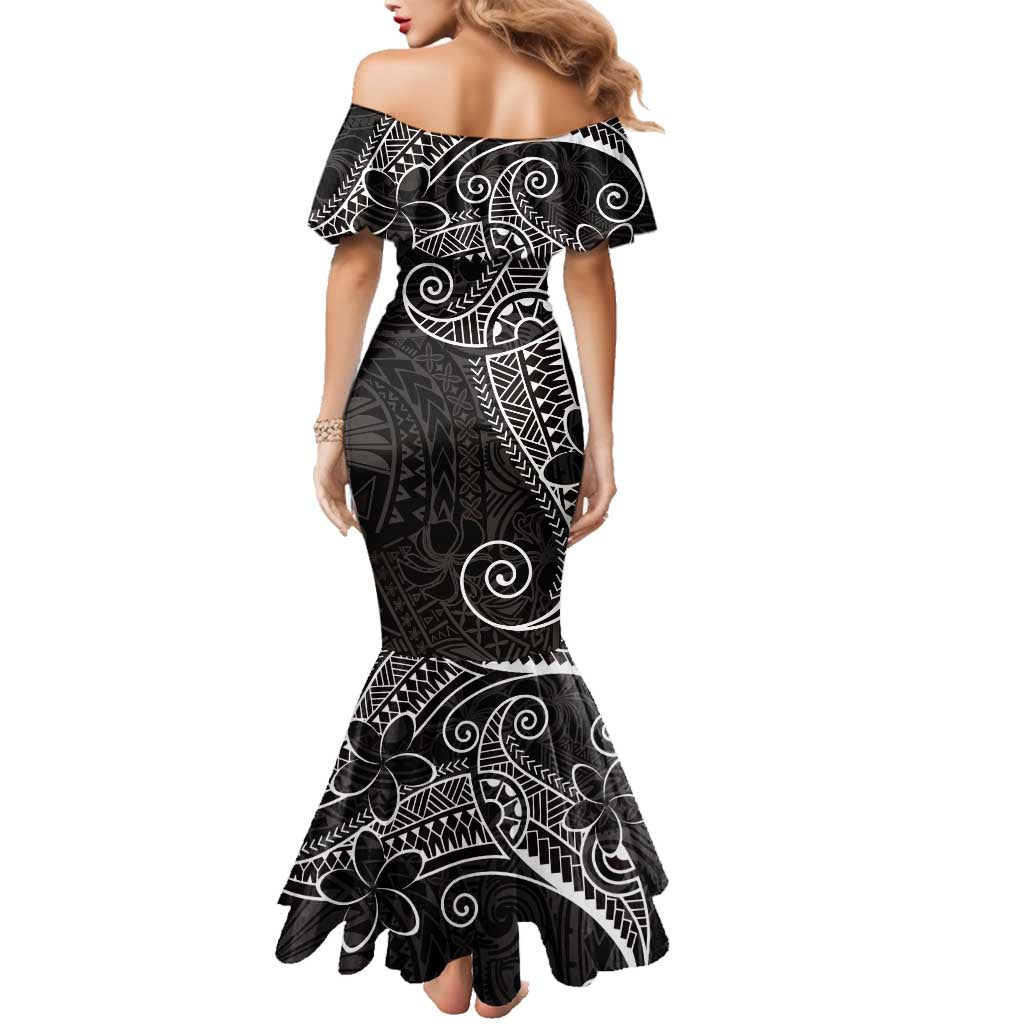 Black White Polynesian Tribal Family Matching Mermaid Dress and Hawaiian Shirt LT9 - Polynesian Pride