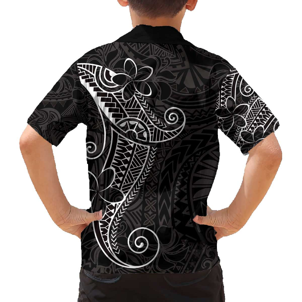 Black White Polynesian Tribal Family Matching Off The Shoulder Long Sleeve Dress and Hawaiian Shirt LT9 - Polynesian Pride