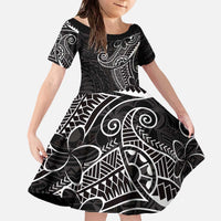 Black White Polynesian Tribal Family Matching Off The Shoulder Long Sleeve Dress and Hawaiian Shirt LT9 Daughter's Dress White - Polynesian Pride