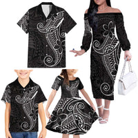 Black White Polynesian Tribal Family Matching Off The Shoulder Long Sleeve Dress and Hawaiian Shirt LT9 - Polynesian Pride