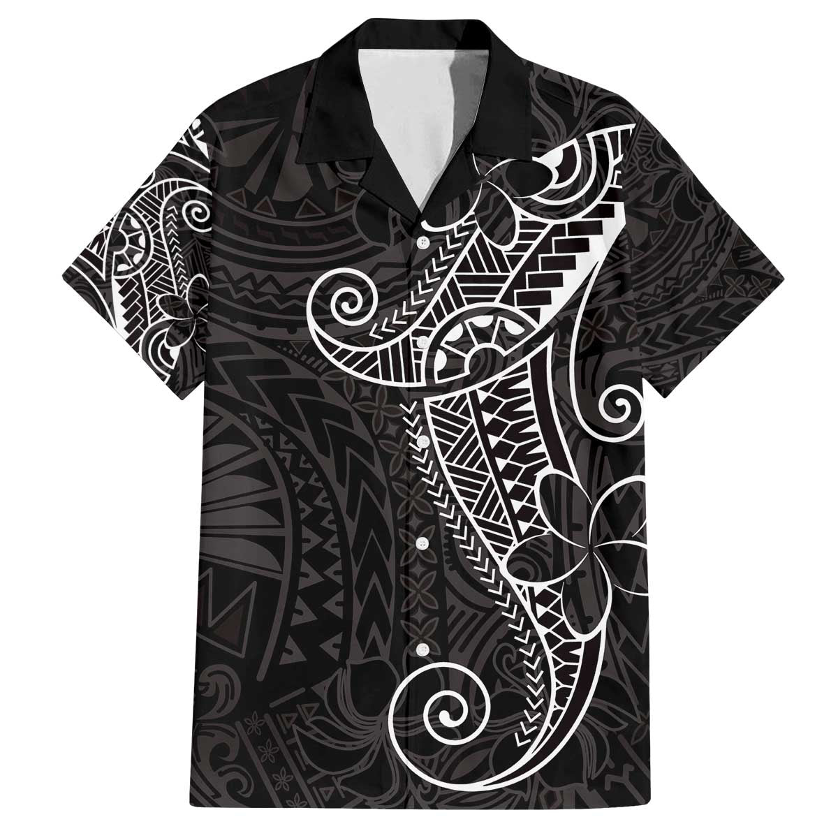 Black White Polynesian Tribal Family Matching Off The Shoulder Long Sleeve Dress and Hawaiian Shirt LT9 Dad's Shirt - Short Sleeve White - Polynesian Pride