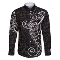 Black White Polynesian Tribal Family Matching Off The Shoulder Long Sleeve Dress and Hawaiian Shirt LT9 Dad's Shirt - Long Sleeve White - Polynesian Pride