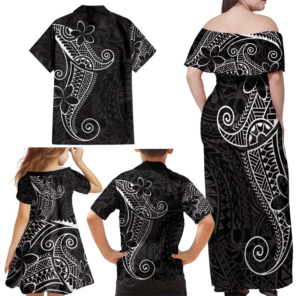 Black White Polynesian Tribal Family Matching Off Shoulder Maxi Dress and Hawaiian Shirt LT9 - Polynesian Pride