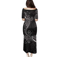 Black White Polynesian Tribal Family Matching Puletasi and Hawaiian Shirt - Polynesian Pride