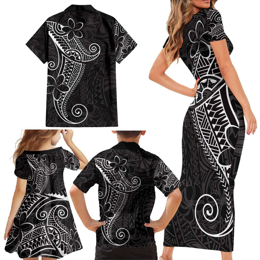 Black White Polynesian Tribal Family Matching Short Sleeve Bodycon Dress and Hawaiian Shirt LT9 - Polynesian Pride