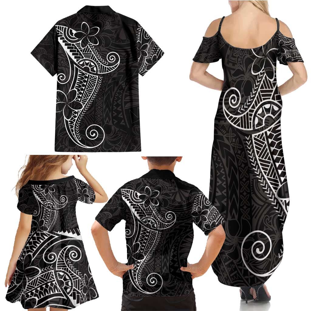 Black White Polynesian Tribal Family Matching Summer Maxi Dress and Hawaiian Shirt LT9 - Polynesian Pride