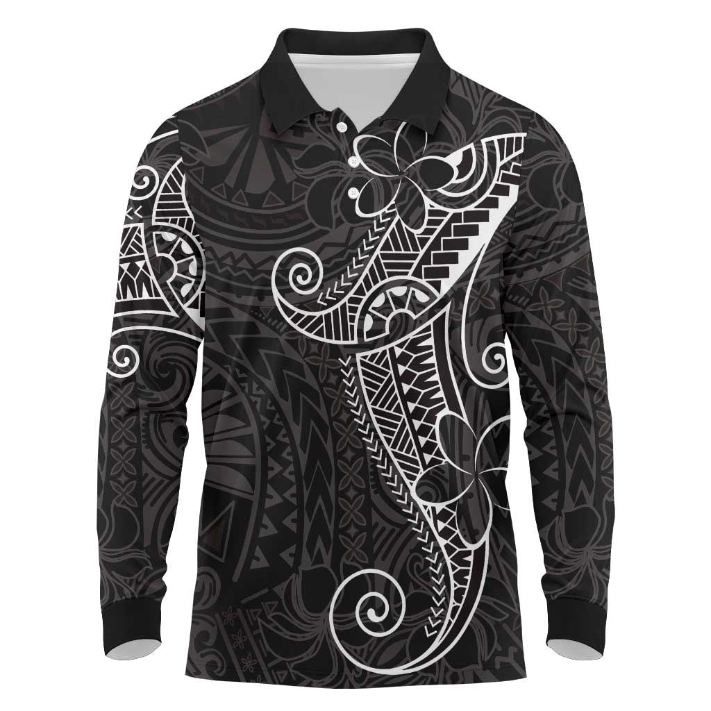Black White Polynesian Tribal Long Sleeve Polo Shirt LT9 White - Polynesian Pride