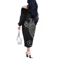 Black White Polynesian Tribal Off The Shoulder Long Sleeve Dress LT9 - Polynesian Pride
