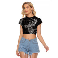 Black White Polynesian Tribal Raglan Cropped T Shirt - Polynesian Pride
