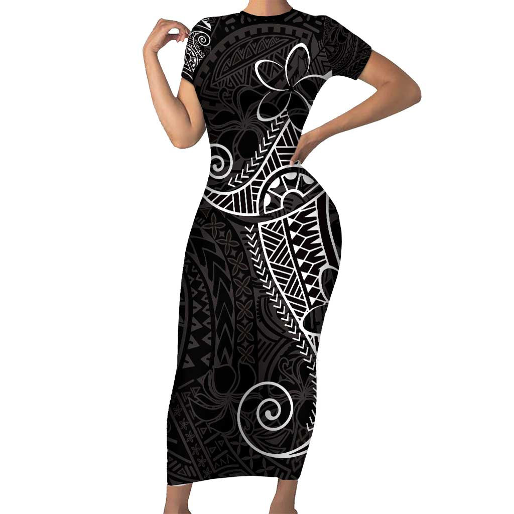 Black White Polynesian Tribal Short Sleeve Bodycon Dress LT9 Long Dress White - Polynesian Pride