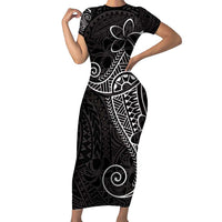 Black White Polynesian Tribal Short Sleeve Bodycon Dress LT9 Long Dress White - Polynesian Pride