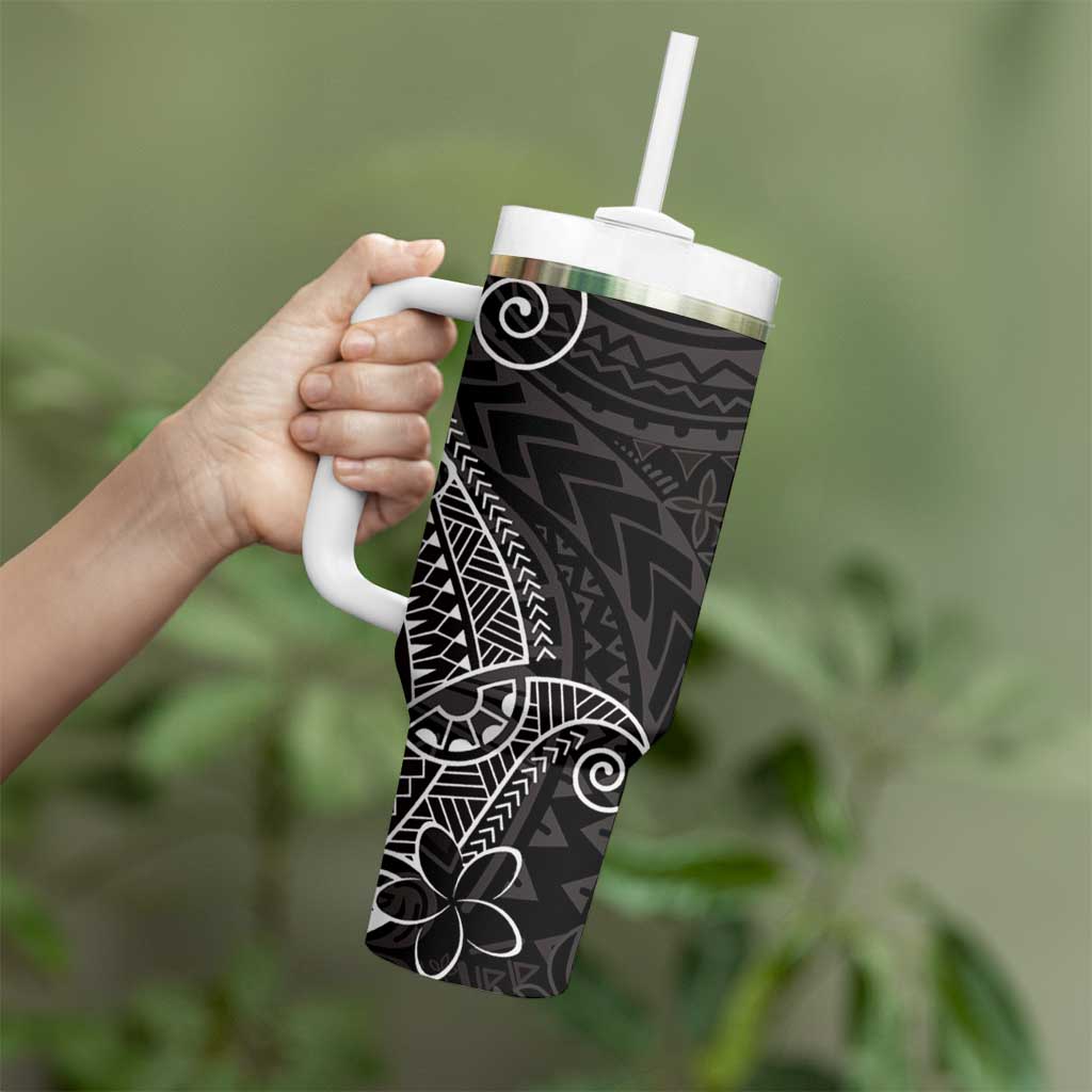 Black White Polynesian Tribal Tumbler With Handle - Polynesian Pride